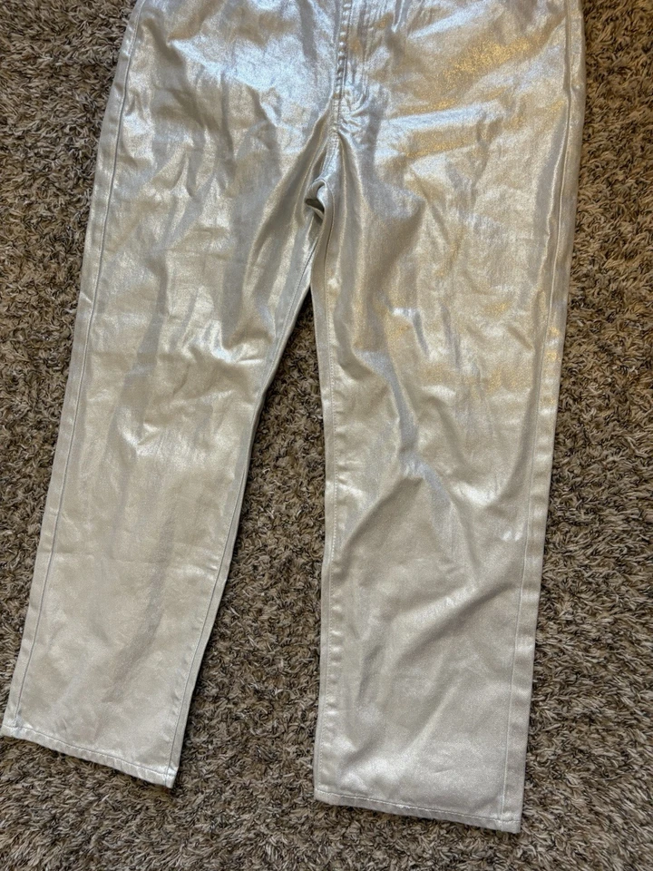 Pantalones de mezclilla Rebecca Minkoff Foil para mujer talla 12 nuevos metálicos plateados 100 % algodón Foto 4 de 4