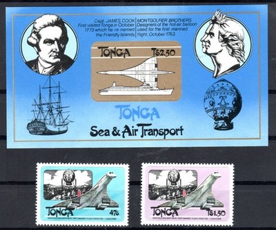 Tonga 1983 Sea Air Transport Concorde Capt Cook Stamps Set & Souvenir Block MNH