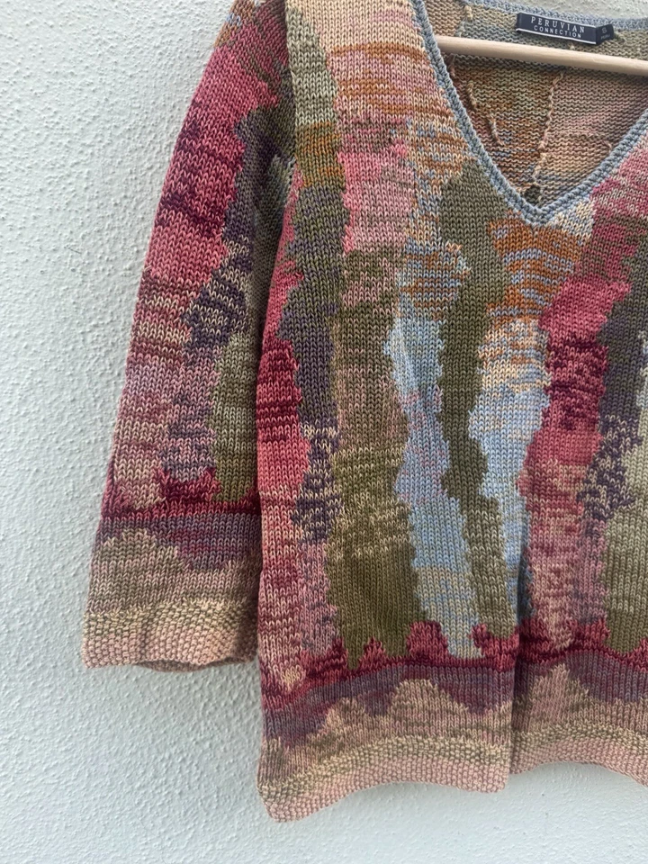 VTG Peruvian Connection Floral Bohemian Pullover Sweater SMALL Boho Grandma - Image 4 of 4