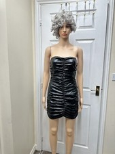 Misspap Leather Look Ruched Bandeau Bodycon Mini Dress Size 8