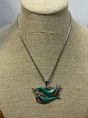 MAGNIFICENT PISCES SWIMMING CAT KITTY MERMAIDS HEART BRA SILVER NECKLACE/PENDANT
