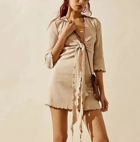 FREE PEOPLE Endless Summer Kianni Tie Front Ruffle Boho Mini Dress Size Small