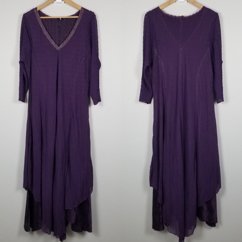 Komarov Purple Bohemian Plisse Lagenlook Beaded V-Neck Maxi Layer Dress Size 3X - Picture 11 of 17