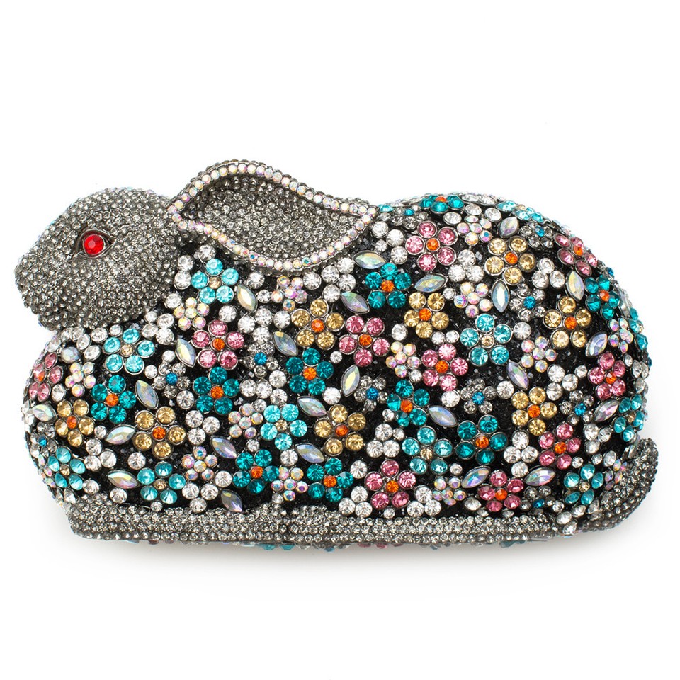 Rabbit Hip Hop Minaudiere Evening Bag Handbag Silver Crystal Clutch ...