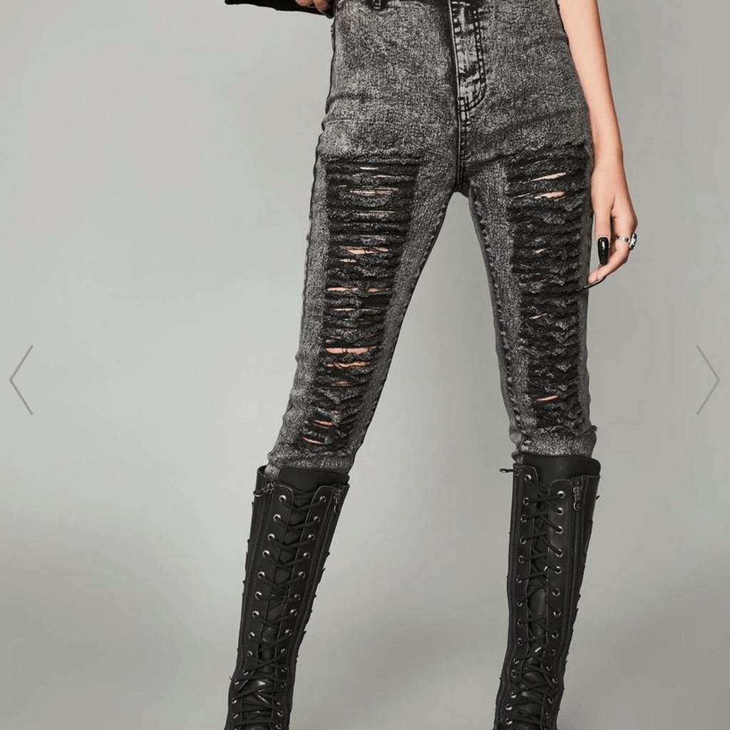 Goth, Emo, Punk, Rave, Rock, Acid Wash Distressed Skinny Jeans M