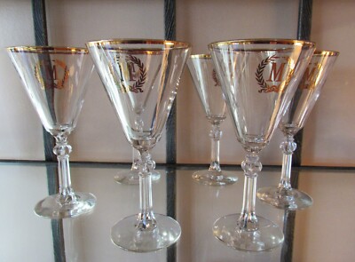 Set of 6 Libby Stardust 7 5/8'' Crystal Water Wine Glasses * Gold ''M'' Monogramed