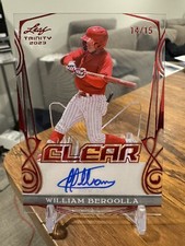 2023 Leaf Trinity Baseball William Bergolla #/15 SSP Clear Rookie RC Auto 🔥📈