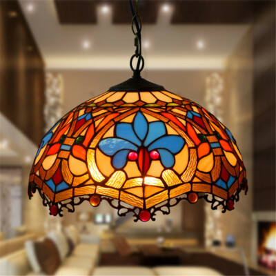 Antique Art Stained Glass Pendant Light Baroque Adjustable