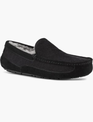 NEW UGG Ascot Corduroy II Slip On Moccasin Loafer Slipper - Black - 8 US (N52)