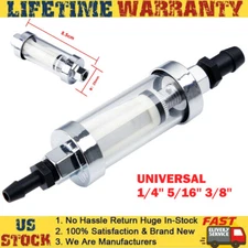 Chrome 1/4" 5/16" 3/8"  Glass Reusable Washable Inline Fuel Filter Universal