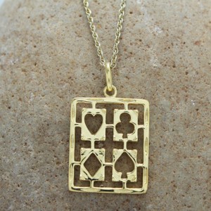 Authentic 10K Yellow Gold Plated Sterling Silver Solid Playing Card Symbols Charm Pendant