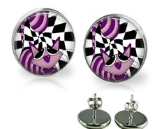 Alice In Wonderland Cheshire The Cat Stud Earrings Handcrafted Photo Jewelry