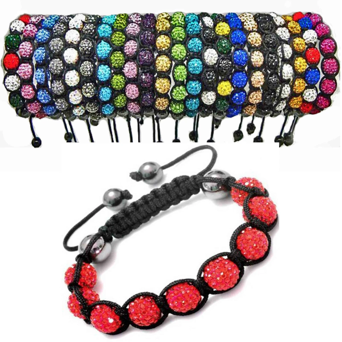 Red and White Crystals Clay Beads Shamballa Bracelet - Ephori London -  Luxury custom natural stone beaded bracelets