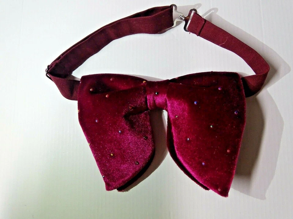 Pajarita de terciopelo borgoña de gran tamaño a lunares estilo vintage años 70 regalo de boda Foto 3 de 4