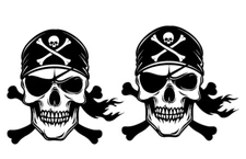 Pirate Skull Crossbones Two PK 5" Black Vinyl Decals Car Truck Bumper Door