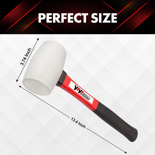 Rubber Hammer, 16Oz Rubber Mallet with Fiberglass Handle,White - Picture 2 of 12