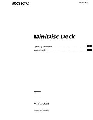 Sony MDS-JA20ES Minidisc Deck Owners Manual