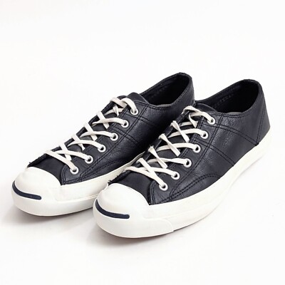 Converse Jack Purcell OX Black Leather Low Sneaker Shoes Sz Women 8/Mens 6.5