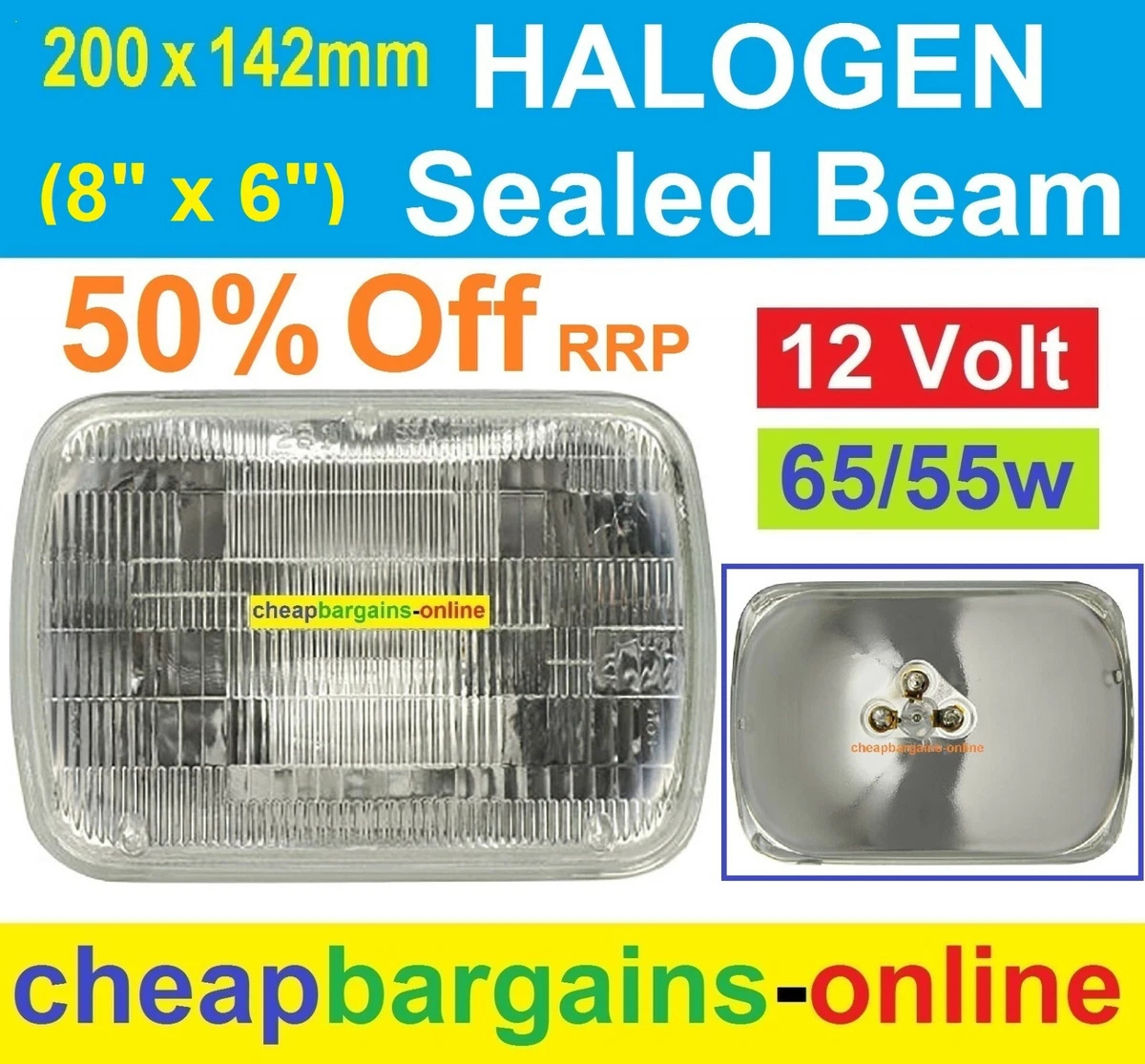 12 Volt HALOGEN SEALED BEAM HEADLIGHT 200 x 142mm 8