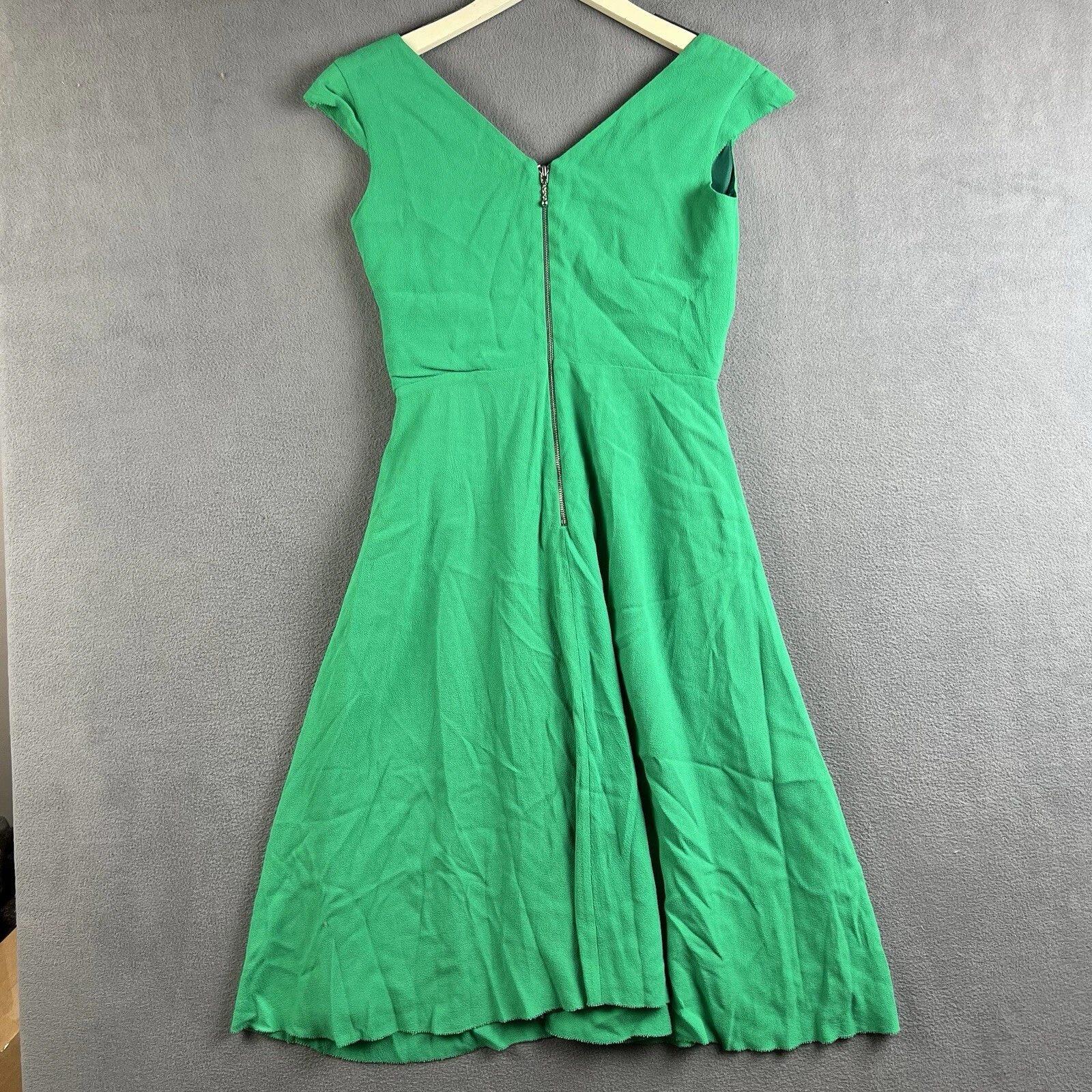 Abito donna Kate Spade taglia 2 verde smeraldo balza orlo arricciato avvolgente senza maniche