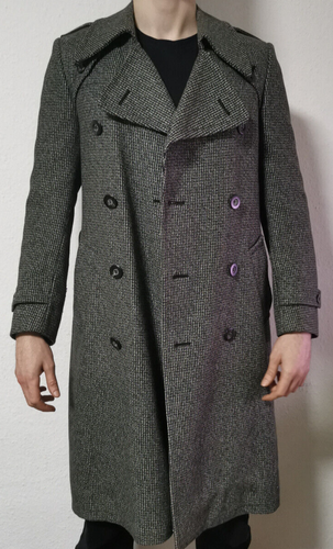 Herren Trenchcoat Mantel Zweireiher New European Styl Vintage 80% Schurwolle - Picture 5 of 24
