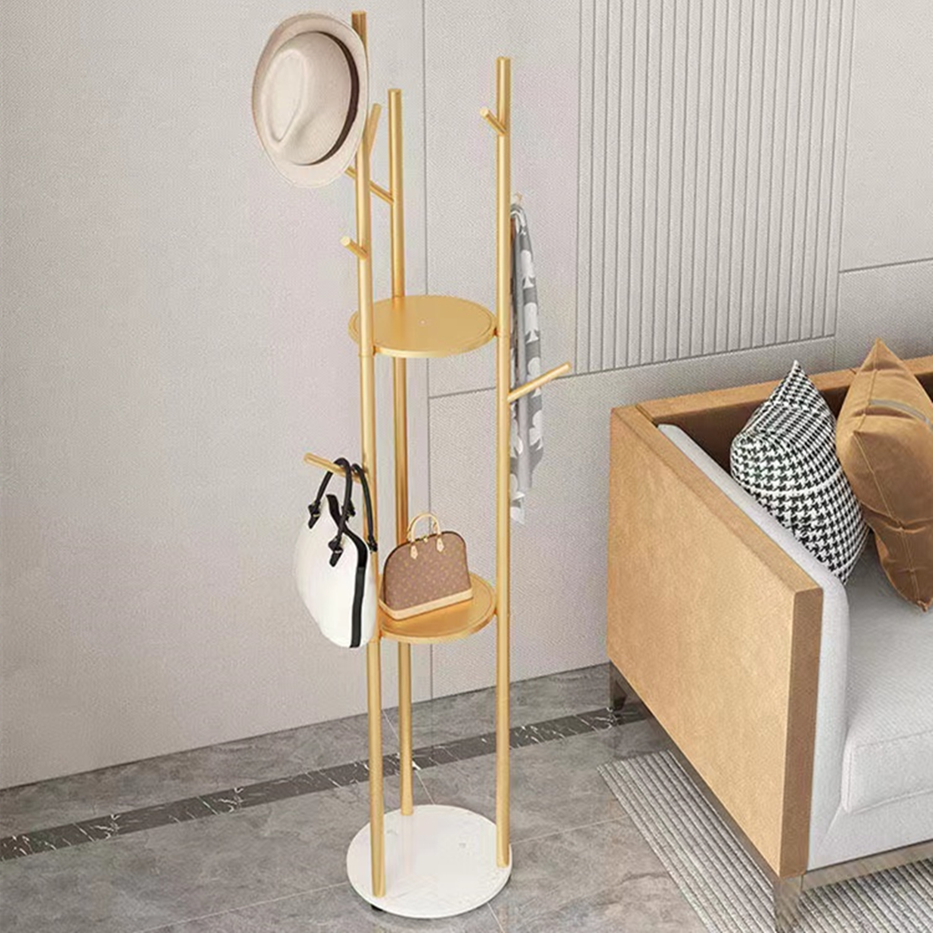 Eckregal Gold Smlttel Goldener Kleiderständer Freistehend Mit Marmorsockel | 9 Haken, 5 Oben & 4 Seitlich | Für Schlafzimmer, Flur, Boutique Garderobe Freistehend 9 Haken
