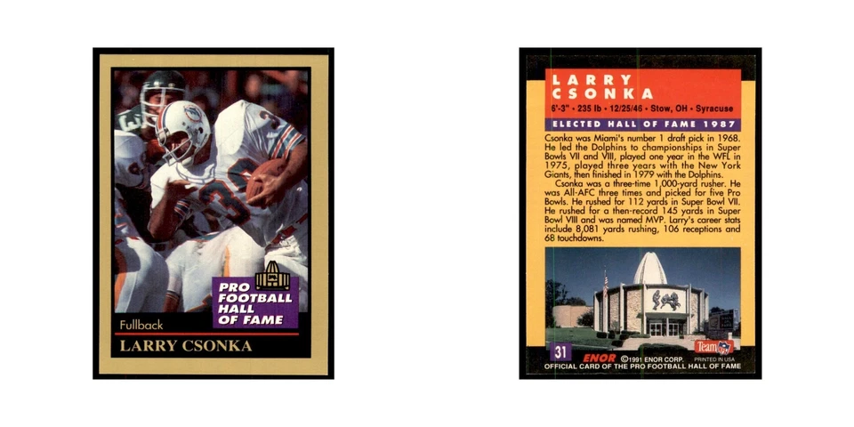 1991 ENOR Corp Larry Csonka Football Cards #31 - Image 3 of 3