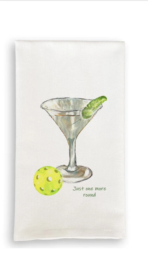 Pickleball “ONE MORE ROUND” LINEN GUEST TOWEL, White. NWOT