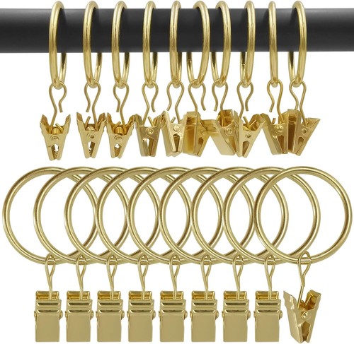100 Pack Curtain Rings With Clips, Gold-K
