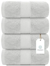 Luxury Bath Towels - Cotton Hotel Spa  27x54 4/Pk Silver Super Absorbent 700 GSM