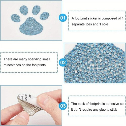1Box 6 Colors Rhinestone Paw Print Stickers Bling Car Crystal Paw Sticker - Picture 4 of 6