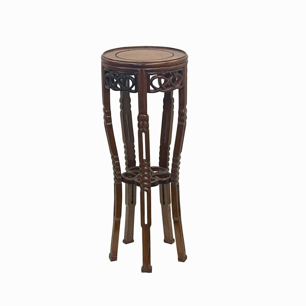 Chinese Oriental Round Brown Ru Yi 5 Legs Plant Stand Pedestal Table cs7710S Chinese Oriental Round Brown Ru Yi 5 Legs Plant Stand Pedestal Table cs7710S