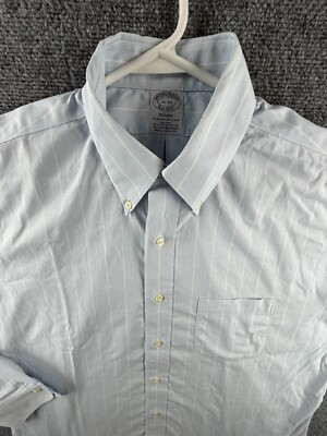 Brooks Brothers Cotton Striped Regent Blue Stretch Spandex 16 34 Non-Iron Button