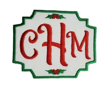 Christmas Stocking Monogram Patch 3.7" x 3" Custom Personalized Iron On Patch