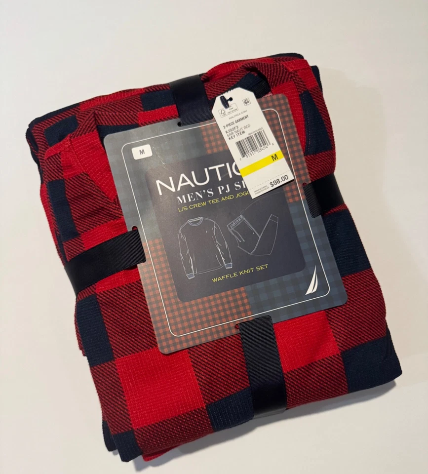 Conjunto de pijama tejido gofre Nautica para hombre 2 piezas manga larga y jogger MED lote de 2 Foto 3 de 4