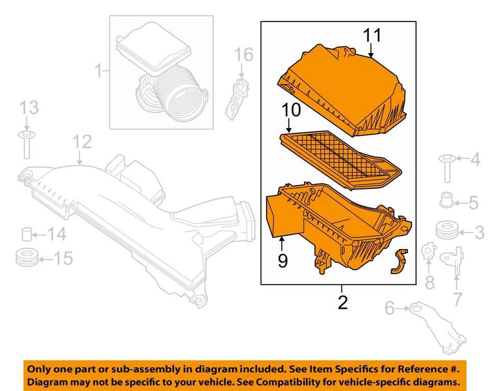 Б/у воздухоочиститель в сборе подходит: 2013 Nissan Altima Sdn 2,5 л 4 цилиндра класса A - Изображение 3 из 4