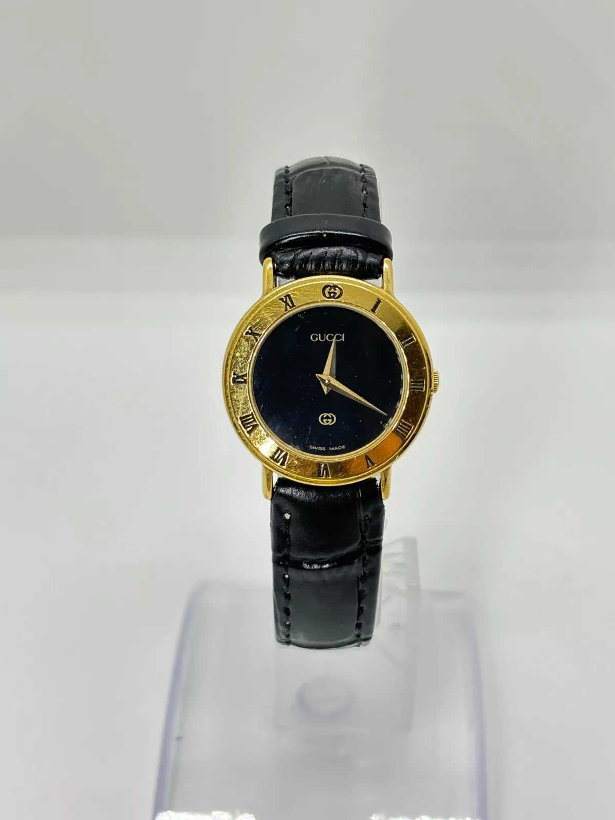 [Exc+4] MONTRE VINTAGE FEMME GUCCI 3000L OR NOIR Occasion Fonctionne