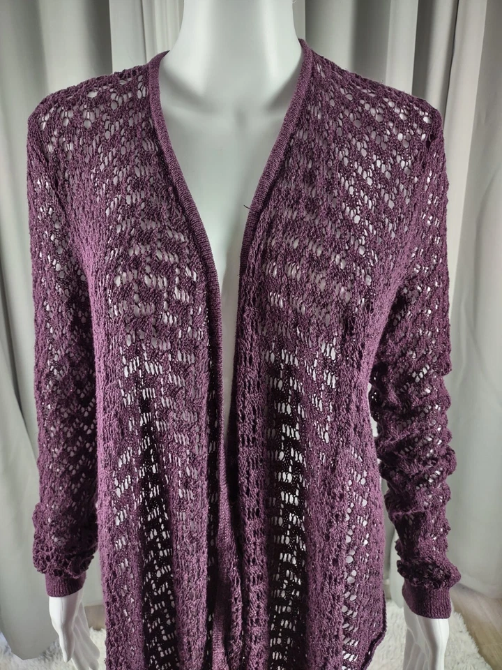 American Eagle Outfitters Women's Purple Long Open Crochet Style Cardigan Size L - Image 2 of 4