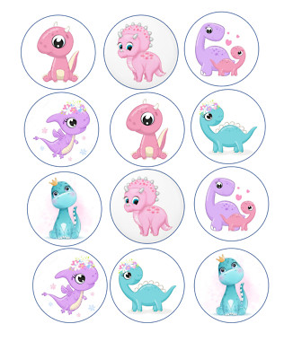 12 Baby Dinosaur edible paper, cupcake cookie oreo toppers CHOOSE YOUR SIZE