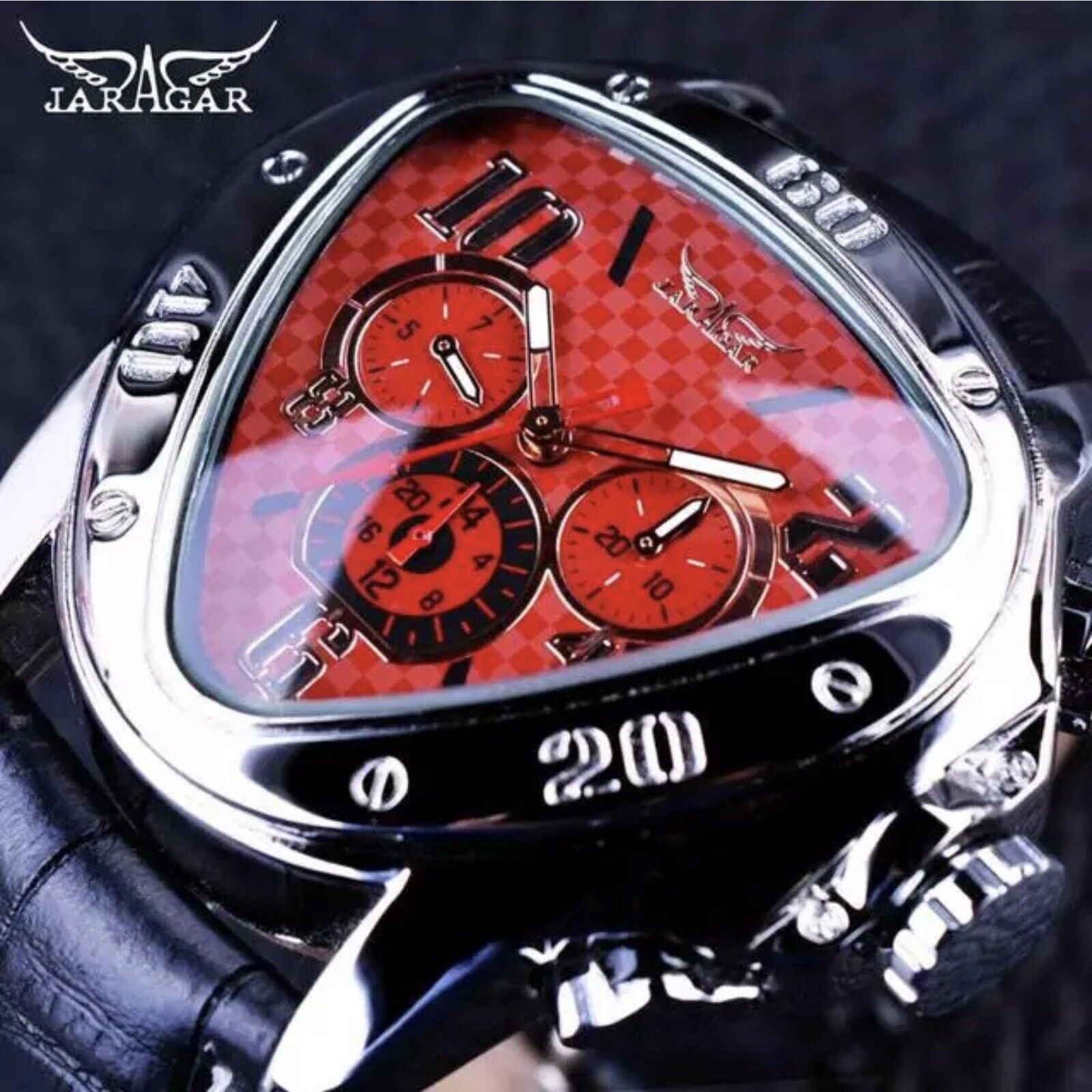 Jaragar Mens  BIG 45mm  Luxury Watch Genuine Leather Band. Great Gift Idea.