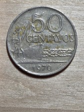 Brazil 50-centavos coin, 1970. KM# 580a, copper-nickel. Shipping. Liberty.