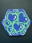 Hand Painted Abstract Contemporary Hearts Magnet Painting Blue and Green — photo 1