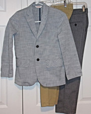 Boys 8 Cat Jack grey new blazer and two pair of pants, grey khaki