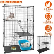 Cat Cage DIY Indoor Pet Home Small Animal House Detachable Playpen with 3 Doors