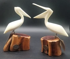 Pair of John Perry Nautical Sculptures Pelicans Birds Beach Decor Vintage