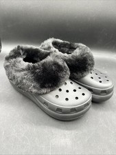 Crocs Furever Crush Soft Fluffy Faux Fur Clogs Black Womens 6 Black Platform New