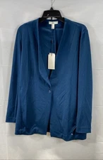 NWT Halston Women's Storm Blue One Button Minimalist Blazer Jacket Size S