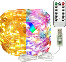 USB Fairy Lights with Remote, 5M 50LED Dimmable String Light with Timer, Copper
