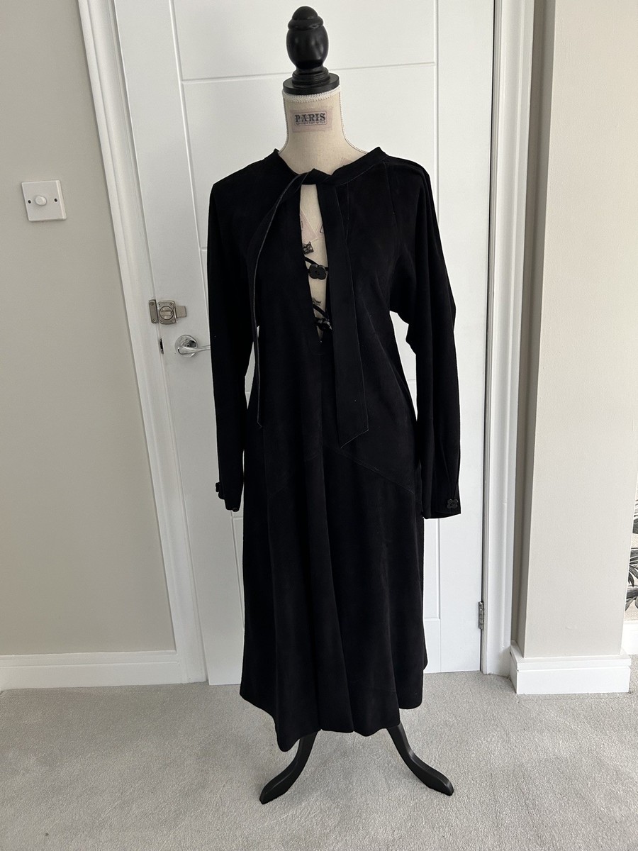 Vintage 70's Jean Muir Black Suede Dress A-Line long sleeve size M
