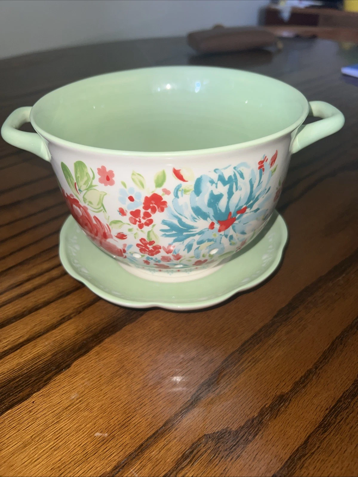 Pioneer Woman Colander With Drip Plate Gorgeous Garden Floral Stoneware New